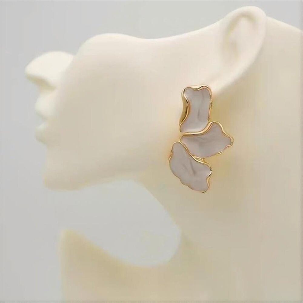 Irregular Petal Earring For Women Stainless Steel Unique Statement Flower Dangle - Picture 5 of 6